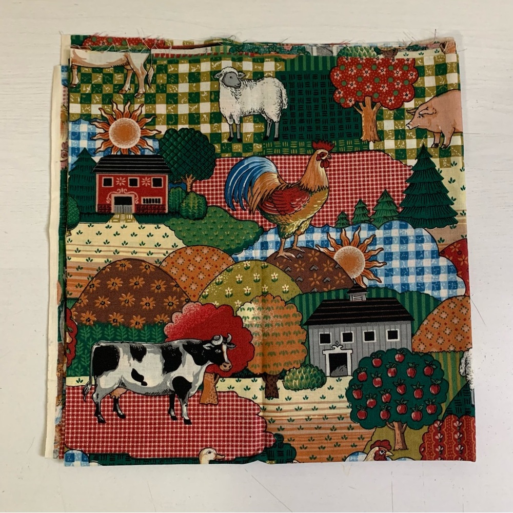 Farm Themed Cotton Fabric Remnant
